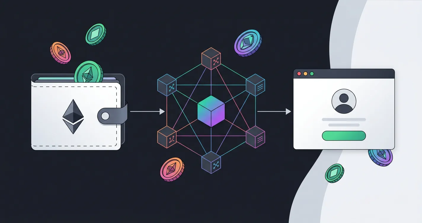 Neutrales Ablaufdiagramm einer Krypto-Einzahlung von einer Wallet über ein Netzwerk auf ein Casino-Konto